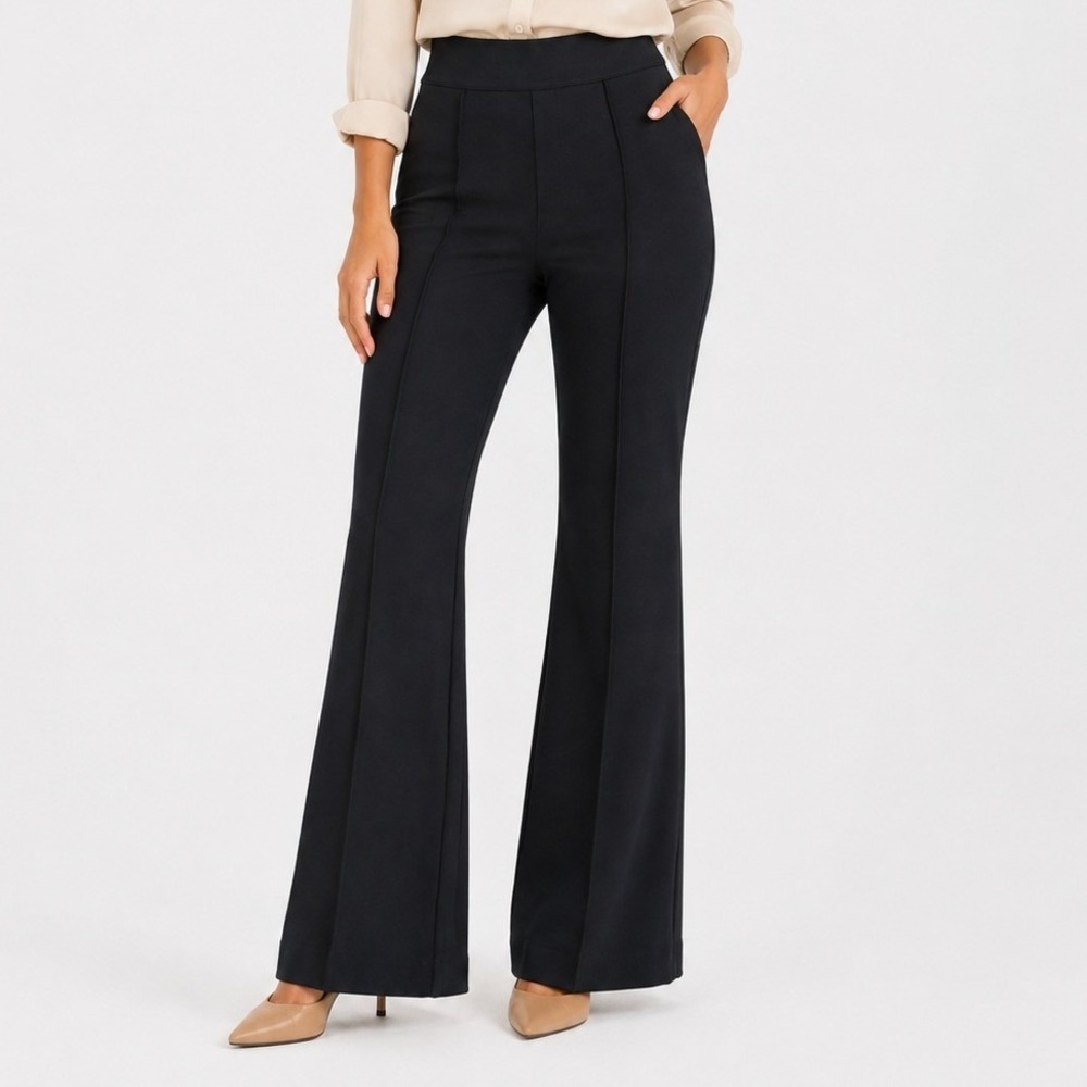 Spanx Pants The Perfect Pant Hi-Rise Wide Leg Black Pintuck  Petite XS 20252Q